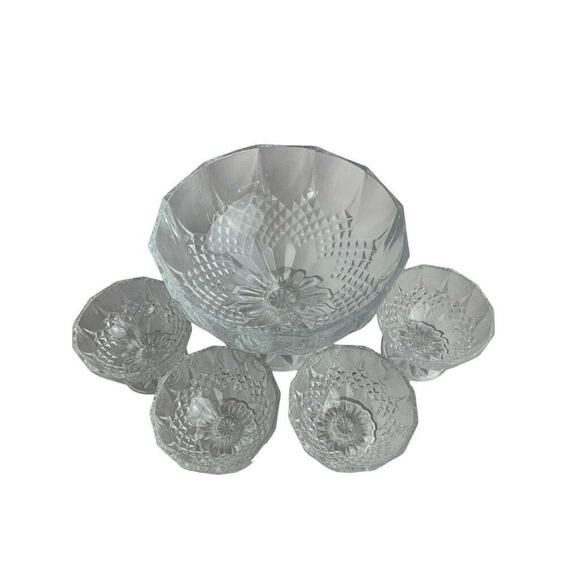 Vintage Crystal Compote Pedestal Serving Bowl and 4 Compote Dishes - Picture 10 of 10